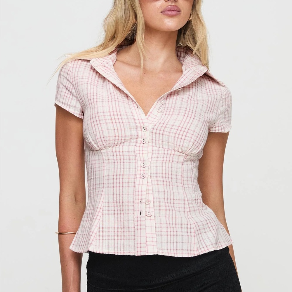 Princess Polly Cottesloe Blouse Pink Check